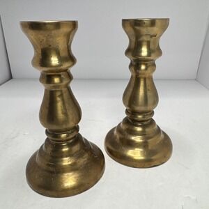VTG Pair Brass Patina Baluster Taper Candlestick Holders 6" Boho Hippie Decor